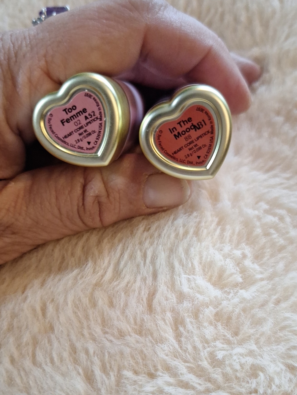 Too Faced. Heart-Topped Lipsticks in Pink and Coral